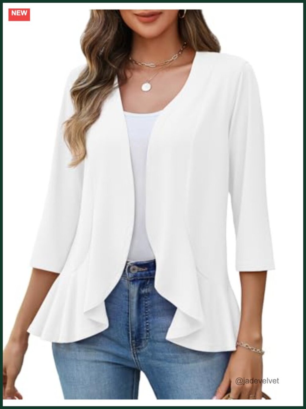 Women's Lightweight 3/4 Sleeve Ruffled Hem Open Front Cardigan Coverup
